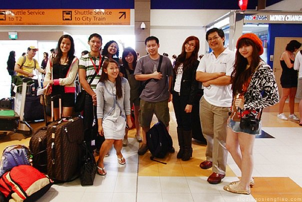 Arrival at Changi Airport with (From left to right) Mica, Jonel, Hannah, Ada, Maki, Jehzeel, Alodia, Eric, and Ashley