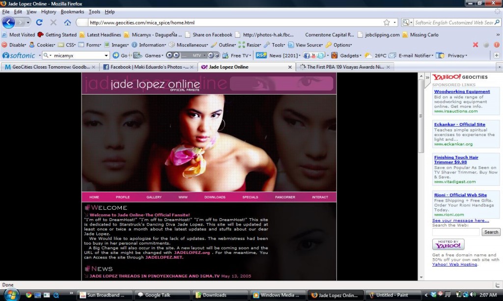 Jade Lopez Online - The last site I hosted at Geocities