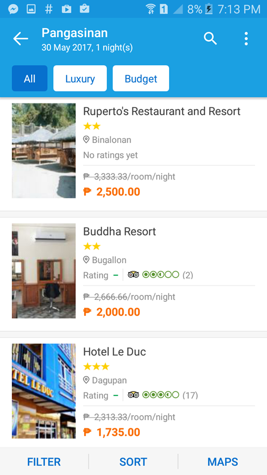 Traveloka has a listing for Pangasinan hotels (Binalonan, Bugallon, Dagupan among others!)