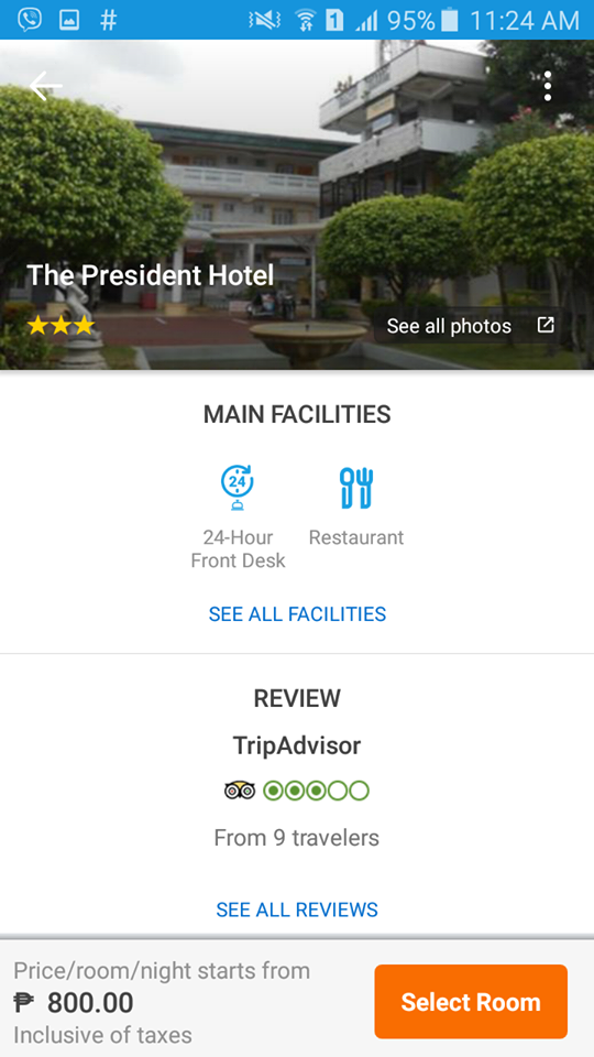 The President Hotel in Lingayen, Pangasinan as seen on the Traveloka App