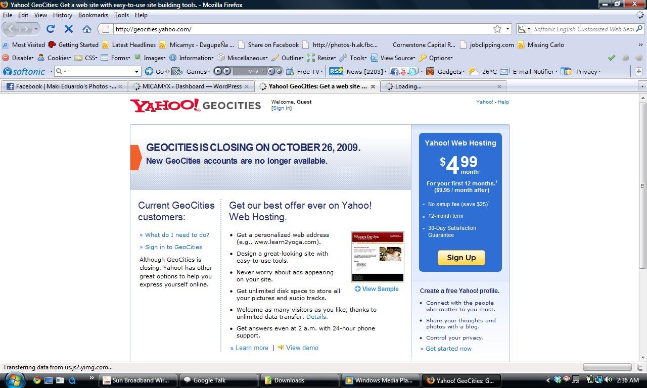 Geocities Geocities is Closing - October 26, 2009